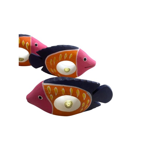 Wood Fish Napkin Rings Hand Painted Holders Ocean Beach Dining Decor - Picture 7 of 7